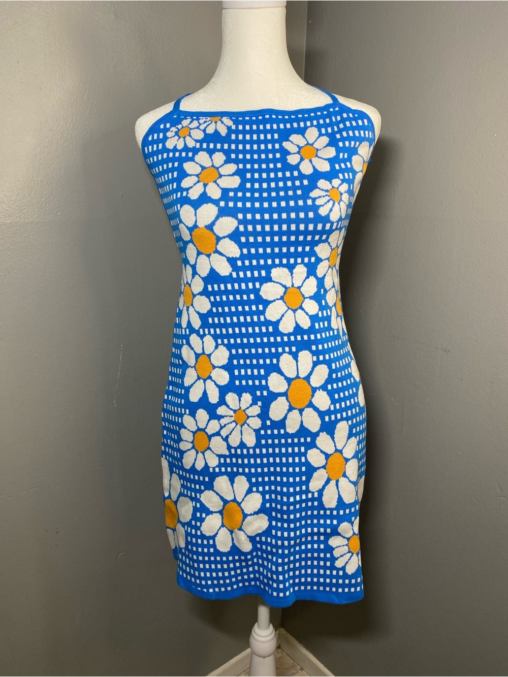 NWT-Cider- Blue Daisy Knit Halter Dress